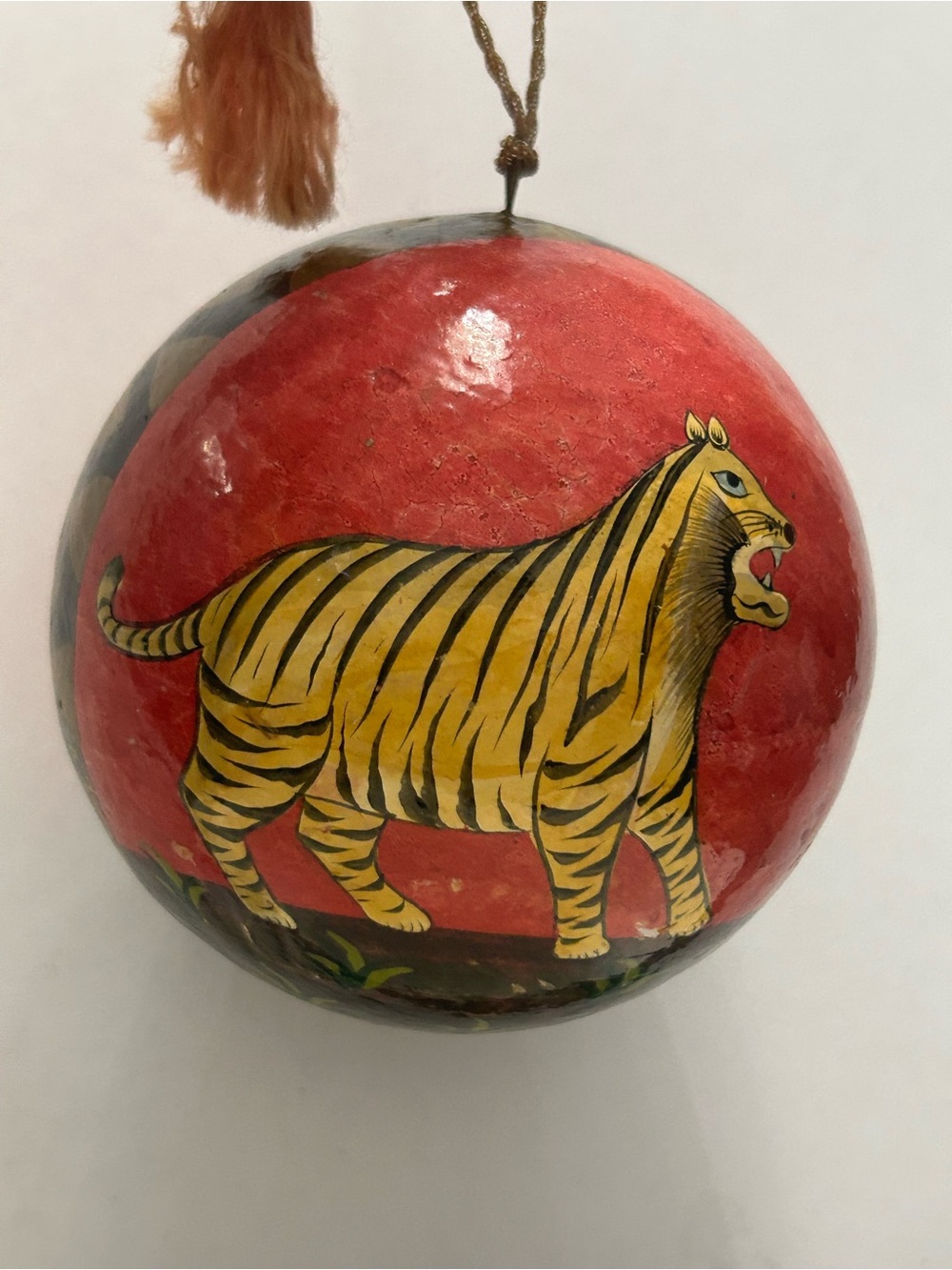Vintage Paper Mache Ornament Hand Painted Tiger 4”